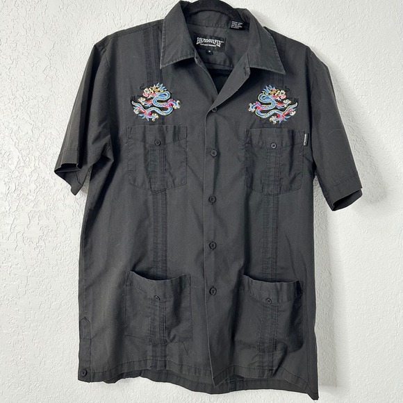 Vintage Dragonfly Clothing Embroidered Dragon Shirt Y2K Camp Bowling Size M - Picture 1 of 8